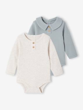 Lot de 2 Bodies naissance col officier et col tunisien - vertbaudet enfant Bébé-T-shirt, sous-pull-Lot de 2 Bodies naissance col officier et col tunisien