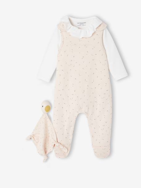 3-Piece Set for Newborns: Jumpsuit + Bodysuit + Comforter aqua green+rose - vertbaudet enfant 