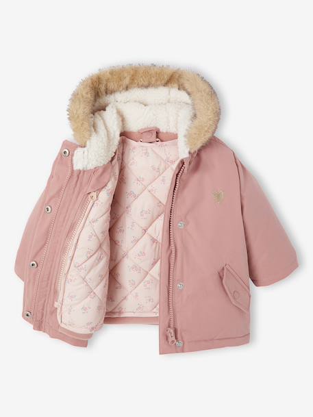 Parka + lightweight jacket 3-in-1 for babies old rose+olive - vertbaudet enfant 