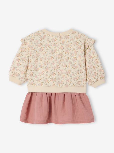Two-fabric long-sleeved dress old rose - vertbaudet enfant 