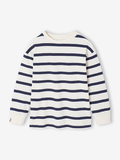 Tee-shirt rayé manches longues garçon bleu nuit+écru - vertbaudet enfant 