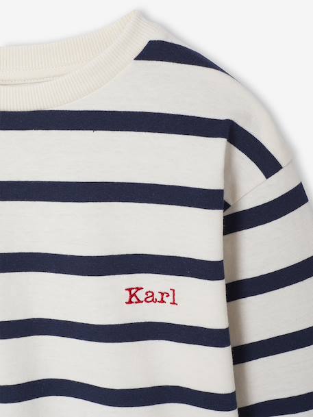 Striped Long-Sleeved T-Shirt for Boys ecru+night blue - vertbaudet enfant 