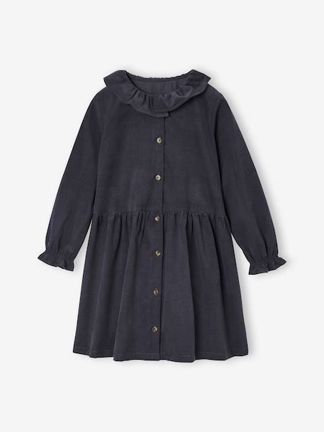 Corduroy Dress for Girls anthracite+sage green - vertbaudet enfant 