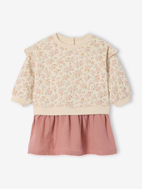 Two-fabric long-sleeved dress old rose - vertbaudet enfant 