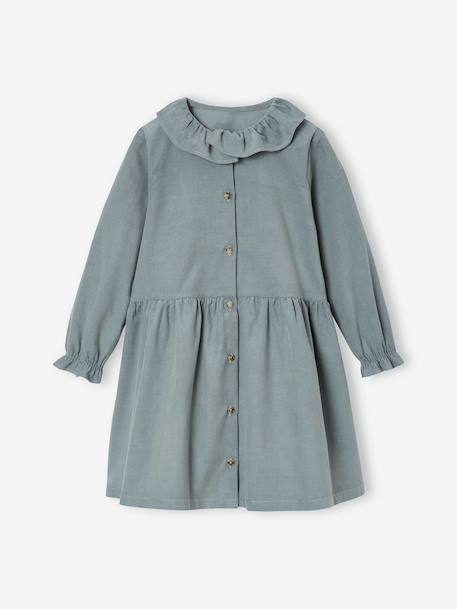 Corduroy Dress for Girls anthracite+sage green - vertbaudet enfant 