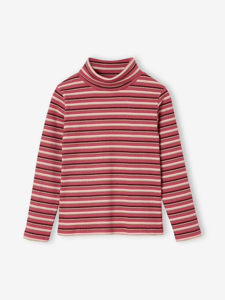 T-shirt col roulé en côtes fille framboise+multicolore - vertbaudet enfant 