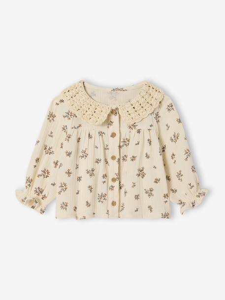 Baby's printed blouse with crochet collar vanilla - vertbaudet enfant 