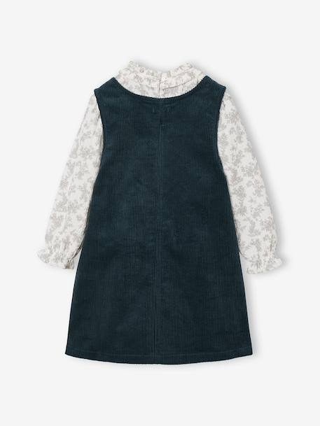 Velvet pinafore dress and cotton muslin blouse set for girls petrol blue - vertbaudet enfant 