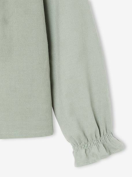 Blouse fille velours à volants détails broderie anglaise rose poudré+vert de gris - vertbaudet enfant 