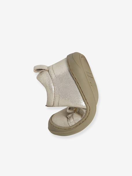Soft Leather Ankle Boots for Baby Girls, Designed for Crawling Gold - vertbaudet enfant 