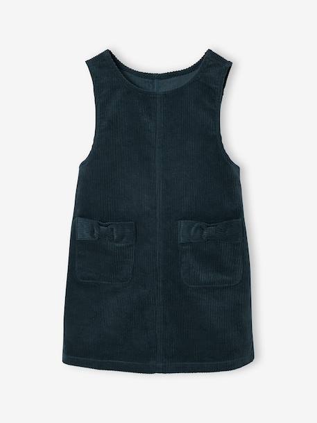 Velvet pinafore dress and cotton muslin blouse set for girls petrol blue - vertbaudet enfant 