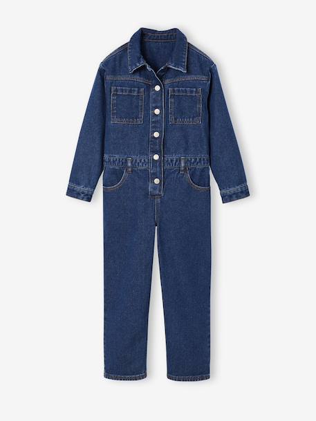 Denim Worker-Style Jumpsuit for Girls medium blue - vertbaudet enfant 