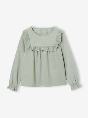-Blouse fille velours à volants détails broderie anglaise 