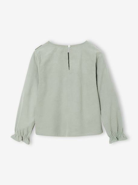 Blouse fille velours à volants détails broderie anglaise rose poudré+vert de gris - vertbaudet enfant 
