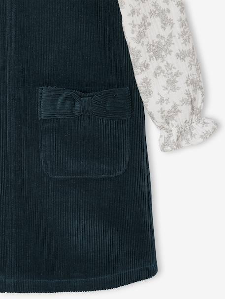 Velvet pinafore dress and cotton muslin blouse set for girls petrol blue - vertbaudet enfant 