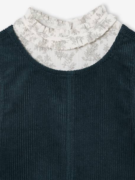 Velvet pinafore dress and cotton muslin blouse set for girls petrol blue - vertbaudet enfant 