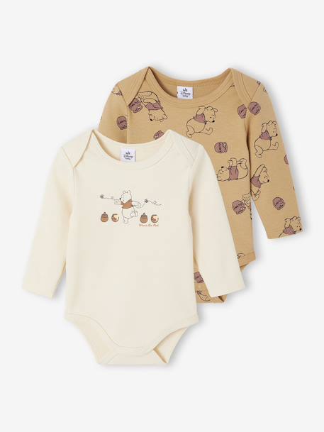Pack of 2 WINNIE THE POOH Long-Sleeved Newborn Bodysuits for Boys cappuccino - vertbaudet enfant 
