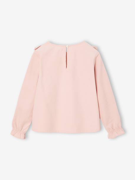 Blouse fille velours à volants détails broderie anglaise rose poudré+vert de gris - vertbaudet enfant 