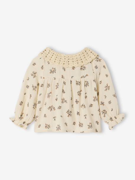 Baby's printed blouse with crochet collar vanilla - vertbaudet enfant 