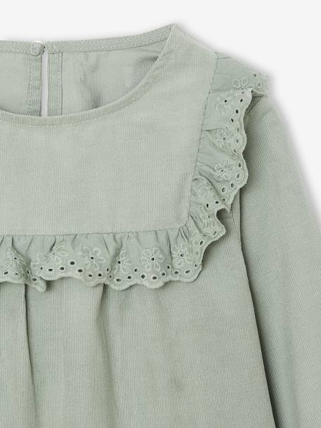 Blouse fille velours à volants détails broderie anglaise rose poudré+vert de gris - vertbaudet enfant 