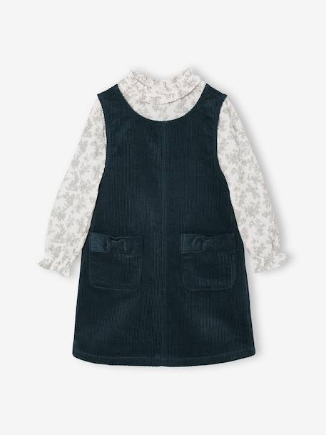 Velvet pinafore dress and cotton muslin blouse set for girls petrol blue - vertbaudet enfant 