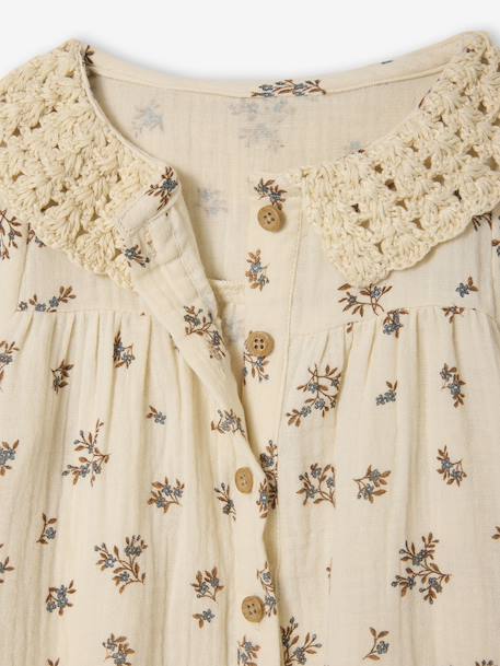 Baby's printed blouse with crochet collar vanilla - vertbaudet enfant 