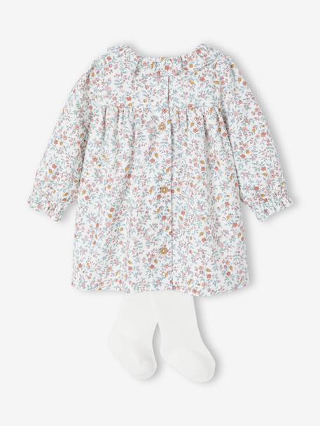 Newborn Set: Flower Print Dress + Tights ecru - vertbaudet enfant 