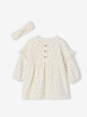 -Ensemble naissance robe + bandeau imprimés coeurs