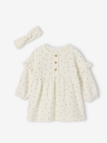 Set for Newborns: Dress + Headband with Heart Prints ecru - vertbaudet enfant 