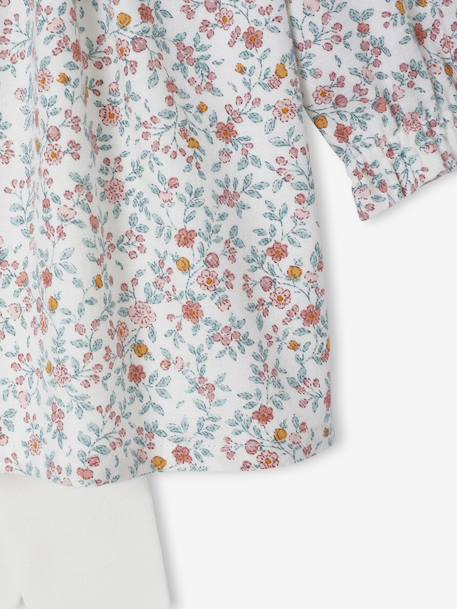 Newborn Set: Flower Print Dress + Tights ecru - vertbaudet enfant 