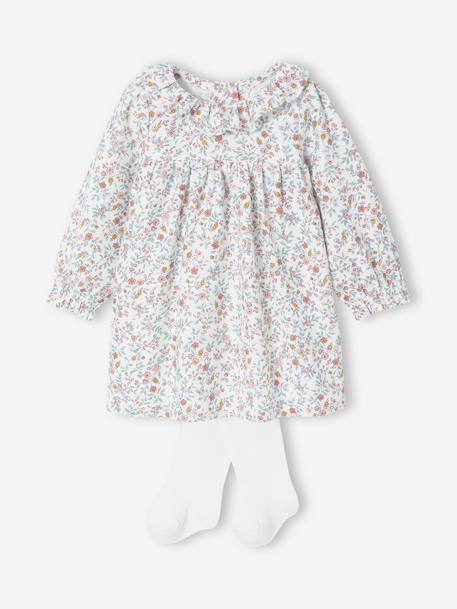 Newborn Set: Flower Print Dress + Tights ecru - vertbaudet enfant 