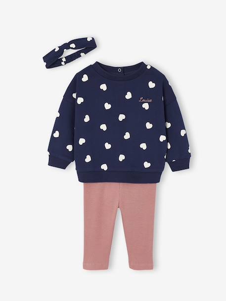 Ensemble bébé fille 3 pièces sweat + legging + bandeau personnalisable marine - vertbaudet enfant 
