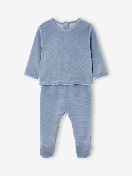 Pack of Two 2-Piece Velour Pyjamas for Newborns ecru - vertbaudet enfant 