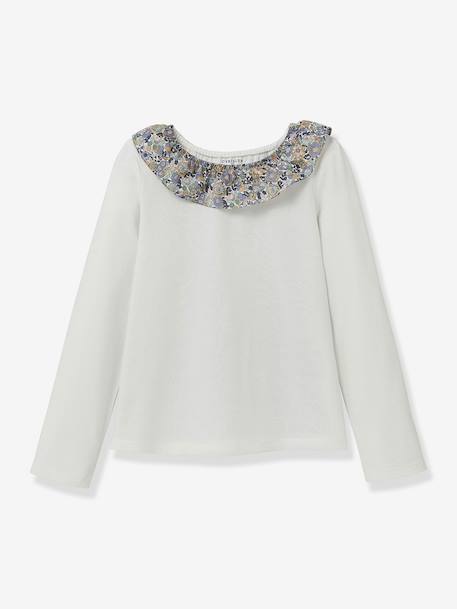 T-shirt col en tissu Liberty coton biologique écru+vert d'eau - vertbaudet enfant 