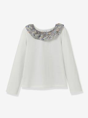 Girls-T-shirt with Liberty fabric round-neck in organic cotton by CYRILLUS 