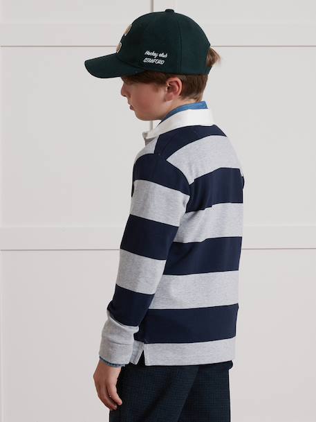 Striped Rugby Polo Shirt in Organic Cotton for Boys, CYRILLUS green+grey - vertbaudet enfant 