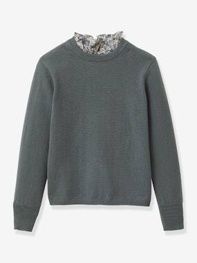 Fille-Pull, gilet, sweat-Pull-Pull fille col tissu Liberty
