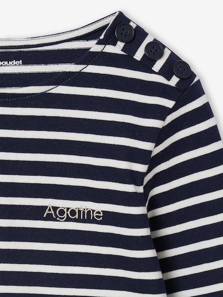 Tee-shirt marinière fille personnalisable marine+olive - vertbaudet enfant 