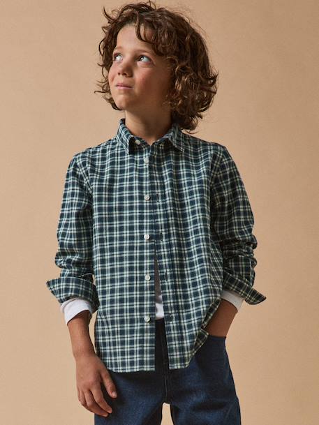 Boy's CYRILLUS brushed cotton shirt blue - vertbaudet enfant 