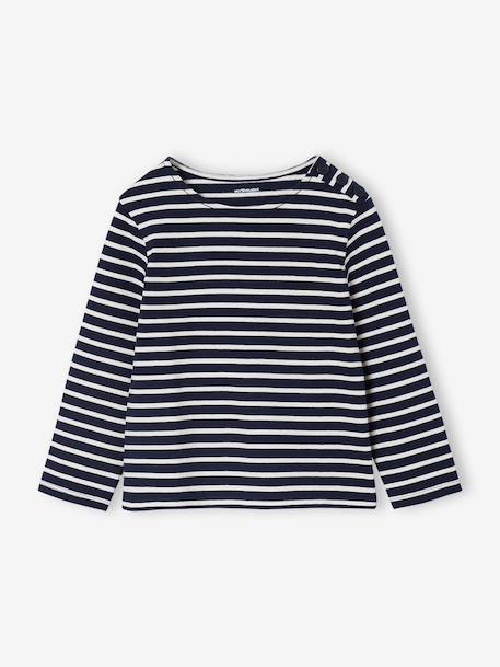 Tee-shirt marinière fille personnalisable marine+olive - vertbaudet enfant 