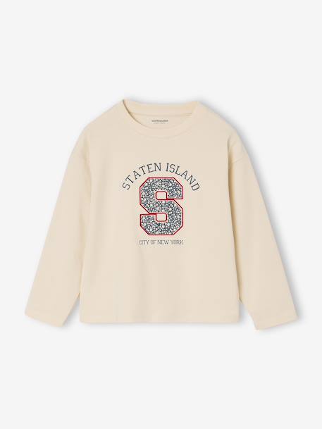 Long-Sleeved T-Shirt with Letter Design, for Girls ecru+navy blue - vertbaudet enfant 