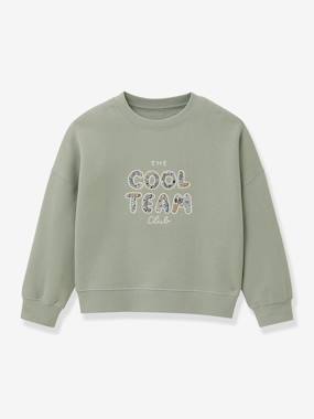 Girls-Cardigans, Jumpers & Sweatshirts-Cool Team Sweatshirt in Organic Cotton Liberty Fabric for Girls, CYRILLUS 