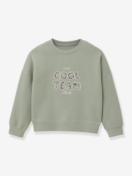 Cool Team Sweatshirt in Organic Cotton Liberty Fabric for Girls, CYRILLUS aqua green+navy blue - vertbaudet enfant 