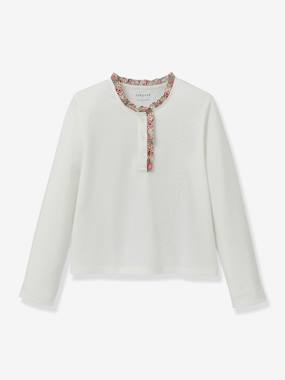 Girls-Organic Cotton Grandad-Style T-Shirt with Liberty Fabric, CYRILLUS 