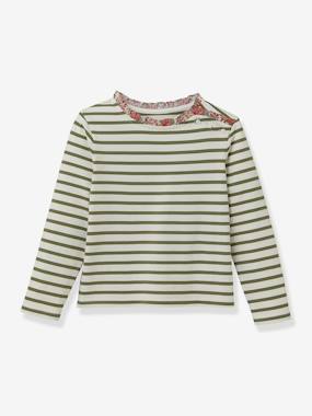 Girls-Striped T-Shirt in Organic Cotton Liberty Fabric, CYRILLUS 