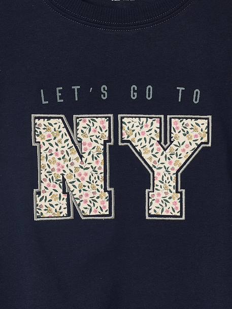 Long-Sleeved T-Shirt with Letter Design, for Girls ecru+navy blue - vertbaudet enfant 