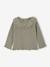 Long-sleeved T-shirt for babies with English embroidery ruffled collar ecru+khaki - vertbaudet enfant 