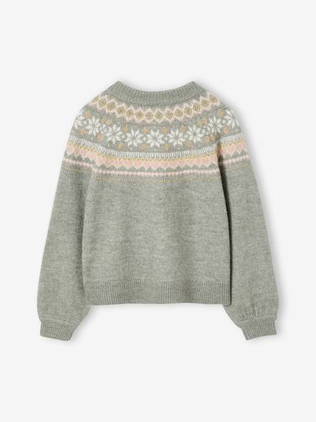 Gilet jacquard fille maille fantaisie fil brillant écru+vert de gris - vertbaudet enfant 