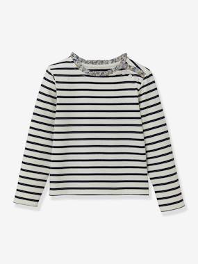 Girls-Striped T-Shirt in Organic Cotton Liberty Fabric, CYRILLUS 