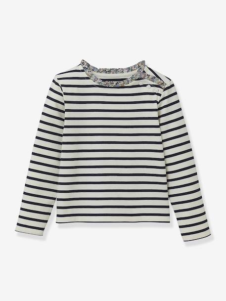 Striped T-Shirt in Organic Cotton Liberty Fabric, CYRILLUS printed blue+printed pink+printed violet - vertbaudet enfant 
